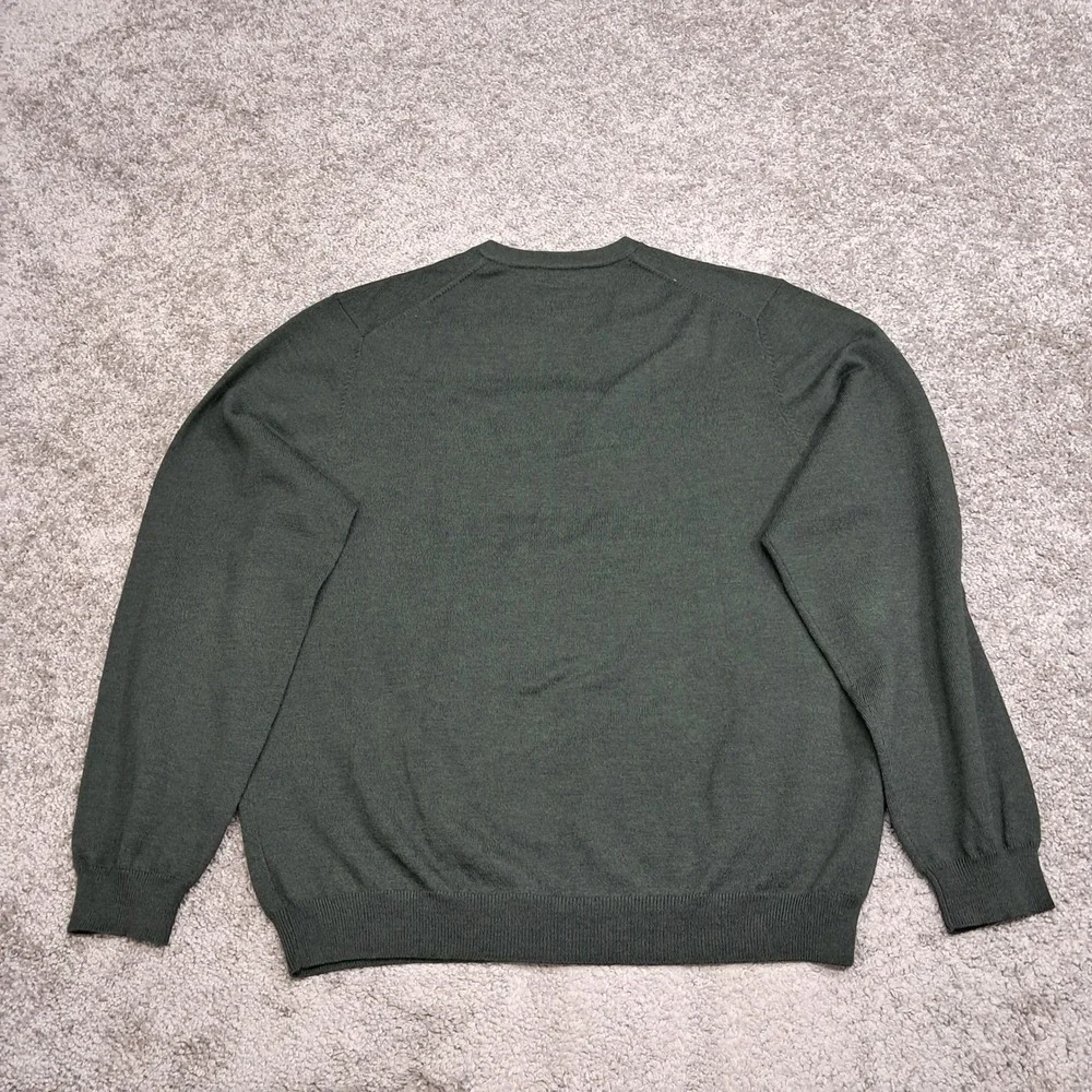 Brooks Brothers 346 Mens Merino‎ Wool V-Neck Sweater Green Stretch Large
